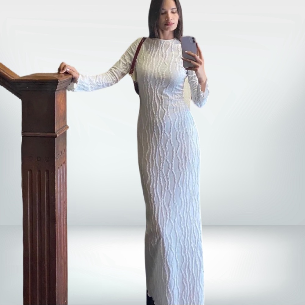 Unbranded White Knit Long Bodycon Dress ML NWT